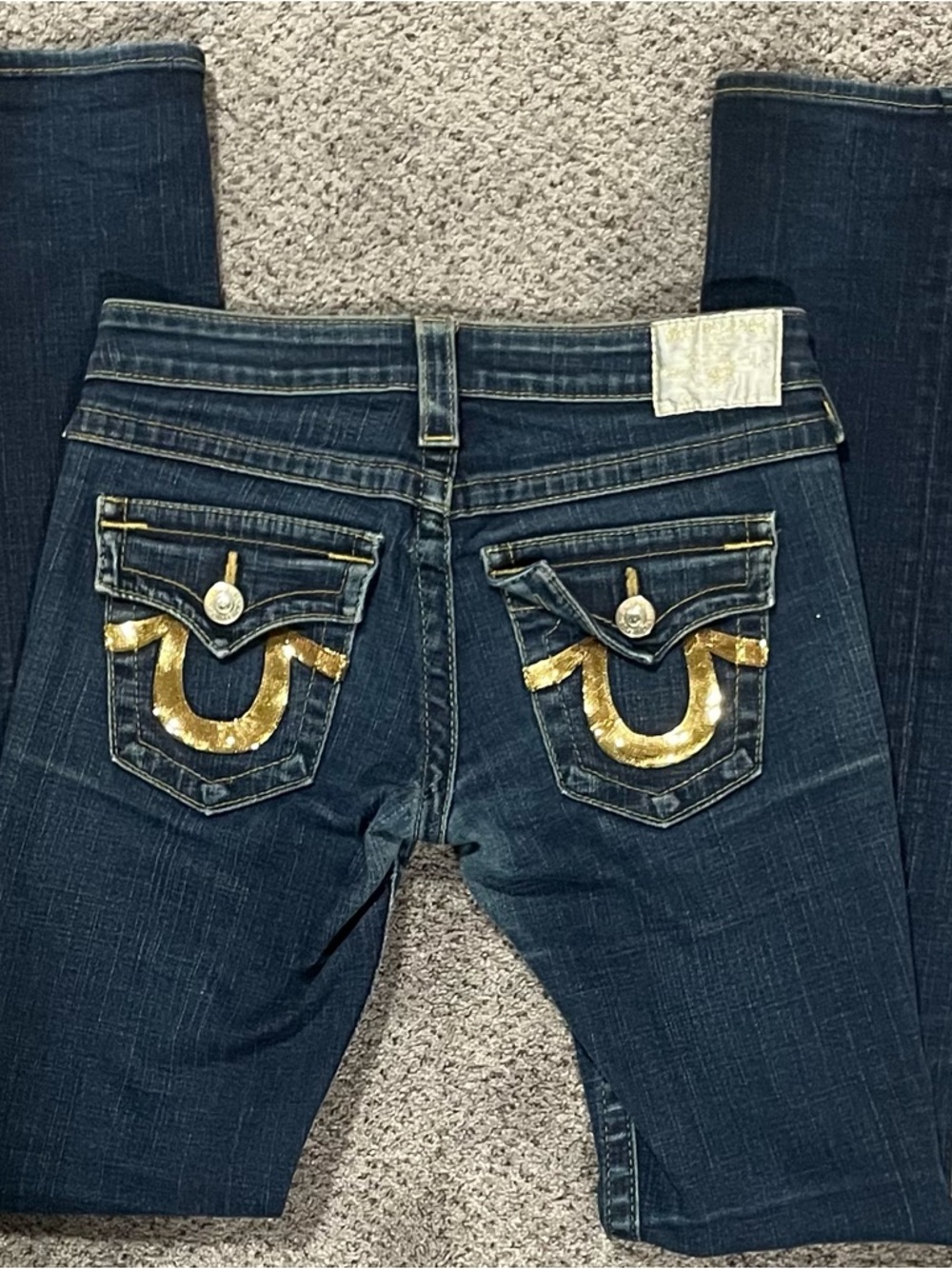 True Religion Y2K Stella Skinny Jeans Size 28 Gold Horseshoe Flap Low Rise